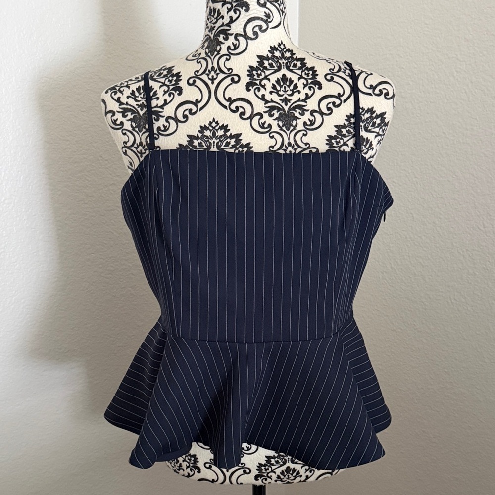 BCBG New York Navy Pinstripe Peplum Top Size 14